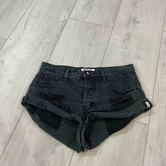 One Teaspoon Pants - One Teaspoon Bandits Jean Shorts Rolled Hem Button Fly Distressed Faded Black 26